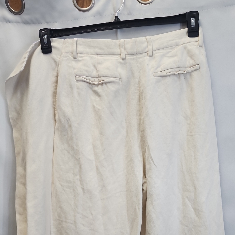 (0434) Cream Wide-Leg Pants with Blue Stripe On Side Panel - Picture 8 of 11